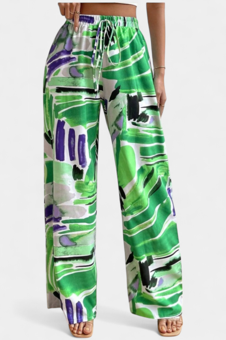 Senda Pantalones de Pierna Ancha con Estampado Abstracto